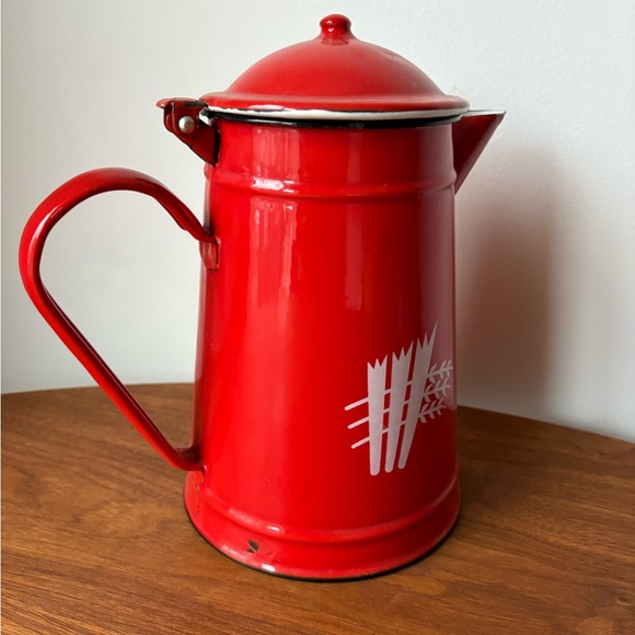 Classic Red Enamel Coffee Pot with Handle - Picture 9 of 11